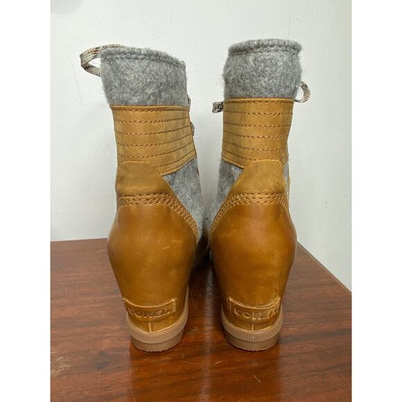 Sorel Women's Lexie Wedge Boots Lace Up Leather Waterproof Camel Brown Size 8 - Picture 6 of 11